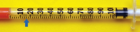 Read and write the precise measured syringe volume.Label the volume mL or units. Volume: