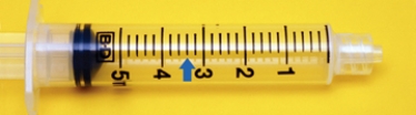 Read and write the precise measured syringe volume.Label the volume mL or units. Volume: