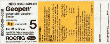 <strong>Ordered: carbenicillin disodium 0.5 g IM q6h. </strong> A)What amount of diluent will the nurse use for this dose? Refer to the label. B)Estimated dose after reconstitution: How many milliliters will the nurse prepare? C)DA equation: D)Evaluation: Indicate with an arrow the amount to be added to the syringe with the nearest measurable dose.