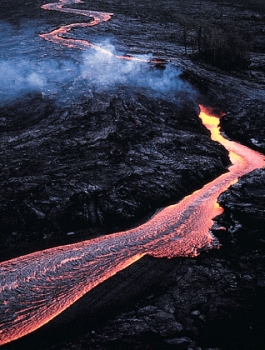 <strong>Which of the following terms best describes the lava in the figure below? </strong> A)low viscosity B)high viscosity C)crystallized D)fractionated E)none of the above