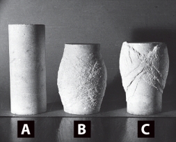 <strong>According to the figure below,which of the following shows high confining pressure? </strong> A)A B)B C)C D)A and C E)B and C