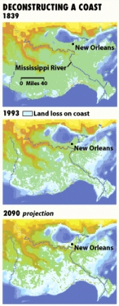 In the figure below,the Mississippi Delta will be experiencing a(n)_____ in land area in the future.