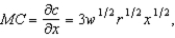 a. The marginal cost is   and the derivative of this with respect to output is positive -- i.e. the MC curve is upward sloping. This implies decreasing returns to scale. b. We derived it above as   (Part (a) could be answered without making explicit reference to the MC function.) c. The supply function can be derived by setting MC equal to price and solving for output. (Recall the supply curve is the part of the MC curve that lies above AC -- and since we know this production process to have decreasing returns to scale throughout, the MC lies above AC everywhere.) Solving   gives the supply function   d. In that case, the production process has increasing returns to scale (with downward-sloping MC). As a result, the firm's profit maximization problem does not have an interior solution -- the firm would produce an infinite amount. Of course this does not make sense -- because it does not make sense to assume price-taking firms can have production technologies that have increasing returns to scale throughout.