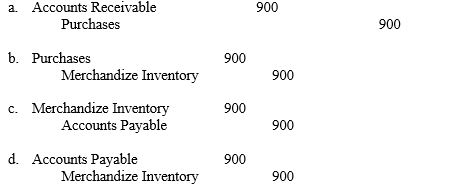 Chancellor Company purchased merchandize worth $900 on credit, terms n/30. What is the required journal entry to record the transaction under the perpetual inventory system?