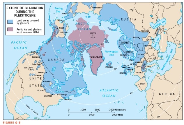 <strong>According to Figure G-5,which U.S.city was NOT covered by glaciers during the Pleistocene? </strong> A) Seattle B) Omaha C) Cincinnati D) Denver E) New York City