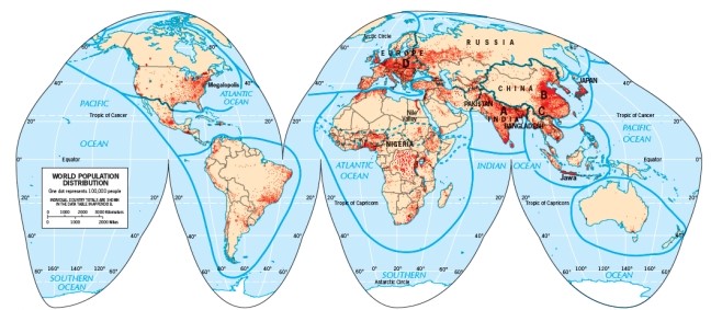 From Figure G-7 it appears that the eastern half of China is more densely populated than the western half.