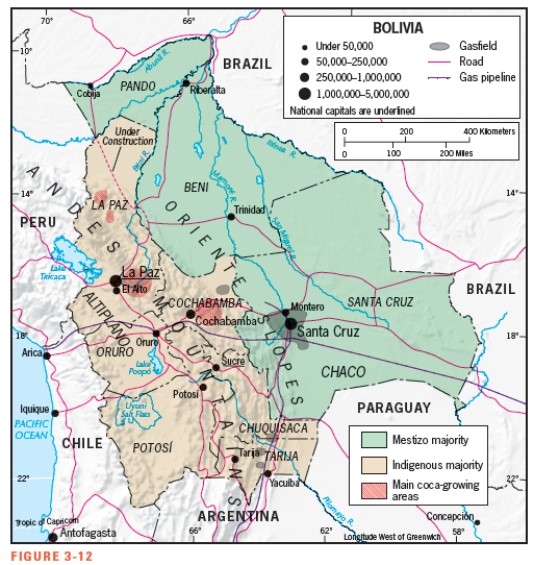 <strong>Figure 3-12 shows that Lake Titicaca straddles the border of which two countries? </strong> A) Peru and Brazil B) Peru and Bolivia C) Peru and Chile D) Chile and Bolivia E) Bolivia and Brazil