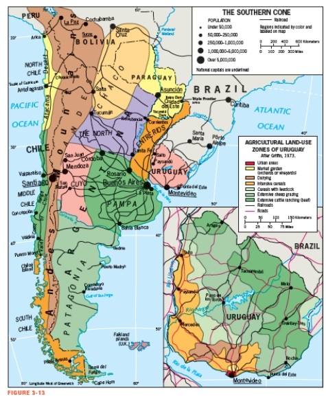 <strong>According to Figure 3-13,Buenos Aires is at approximately the same latitude as which city? </strong> A) Asunción B) Santiago C) Córdoba D) Bahia Blanca E) Santa Cruz