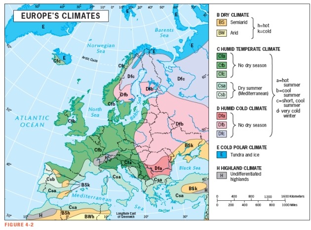 <strong>According to Figure 4-2,the Mediterranean climate belongs to which major climate type?  </strong> A) Dry B) Humid Temperate C) Humid Cold D) Cold Polar E) Highland <div style=padding-top: 35px> 