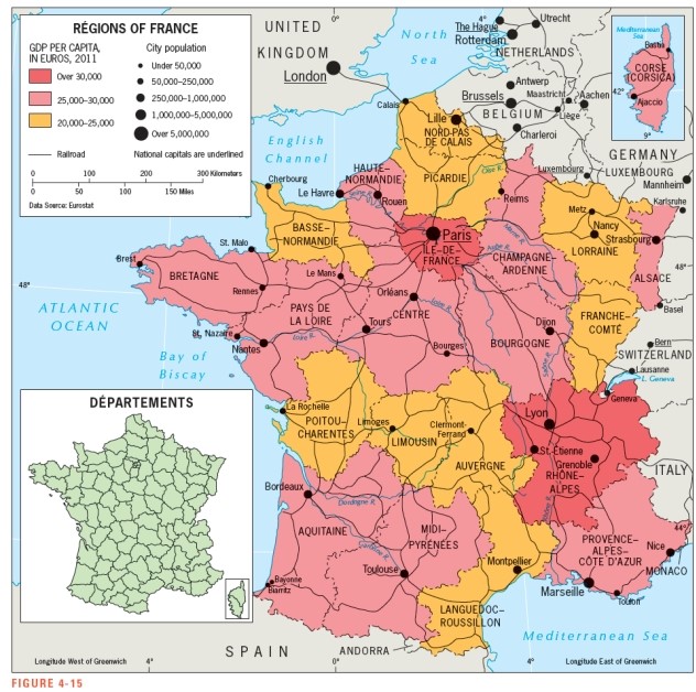 <strong>According to Figure 4-15,residents of this city are the wealthiest in France:  </strong> A) Lille B) Paris C) Bordeaux D) Strasbourg E) Marseille <div style=padding-top: 35px> 