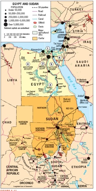 As Figure 6-11 shows,the Darfur region is now contained within the new country of Southern Sudan.
