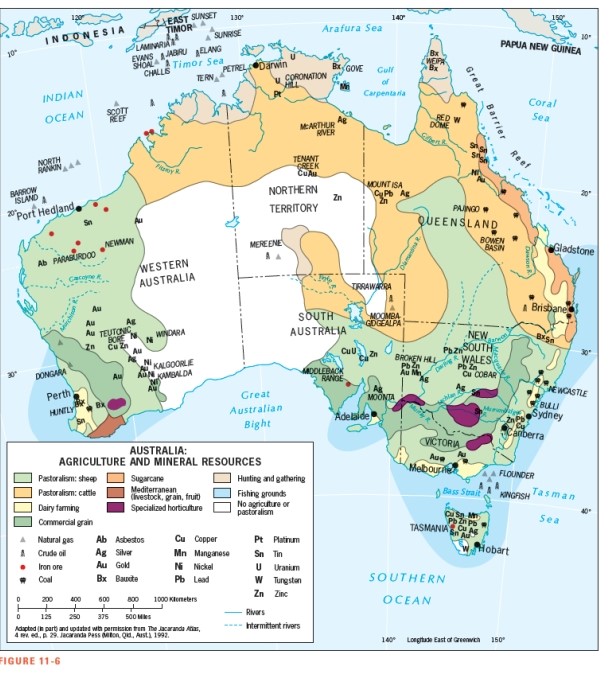 <strong>According to Figure 11-6,Tasmania contains all of the following minerals EXCEPT ____________. </strong> A) copper B) lead C) gold D) zinc E) uranium