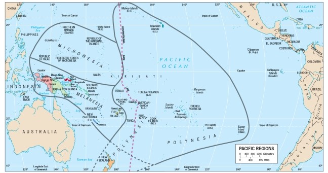 <strong>Based on Figure 12-3,which of the following is NOT considered part of Polynesia? </strong> A) Hawai'i B) Midway Islands C) Easter Island D) Tonga E) Fiji