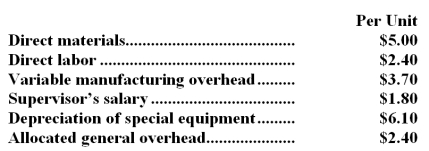 <strong>Outram Corporation is presently making part I14 that is used in one of its products.A total of 8,000 units of this part are produced and used every year.The company's Accounting Department reports the following costs of producing the part at this level of activity: An outside supplier has offered to make and sell the part to the company for $14.80 each.If this offer is accepted,the supervisor's salary and all of the variable costs can be avoided.The special equipment used to make the part was purchased many years ago and has no salvage value or other use.The allocated general overhead represents fixed costs of the entire company,none of which would be avoided if the part were purchased instead of produced internally.If management decides to buy part I14 from the outside supplier rather than to continue making the part,what would be the annual impact on the company's overall net operating income?</strong> A)Net operating income would decline by $15,200 per year. B)Net operating income would increase by $15,200 per year. C)Net operating income would increase by $52,800 per year. D)Net operating income would decline by $52,800 per year.