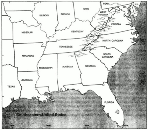 Map Exercise 1513-1 You will need pens of three different colors to complete this exercise. On the map that follows: -Refer to Map Exercise 13-1. Mark the location of and label each of the following: