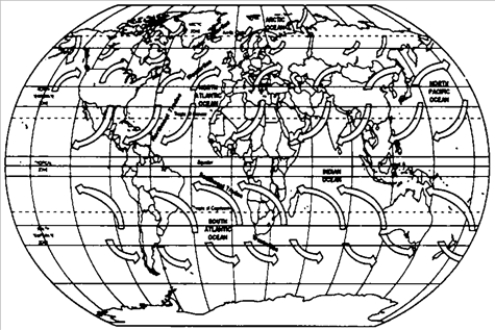 Map Exercise 1-2 On the outline map of the world that follows and using the text as a reference, mark the following: -Refer to Map Exercise 1-2. What winds appear to have hindered Cabot on his first voyage from England to the New World?