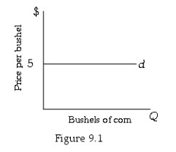 <strong> Refer to Figure 9.1.A farmer earns a total revenue of $900.Each bushel of corn is sold for $5.This farmer must be selling ________ bushels of corn.</strong> A)180 B)450 C)900 D)4,500