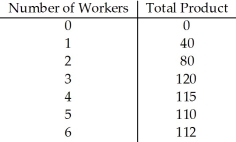<strong>  Table 17.1 Refer to Table 17.1.Diminishing returns occur after the ________ worker.</strong> A) first B) second C) third D) fourth <div style=padding-top: 35px> 