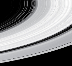 <strong>How does the thickness of Saturn's bright ring system compare to its diameter? </strong> A) It's about 10 times thinner. B) It's about 1,000 times thinner. C) It's about 100,000 times thinner. D) It's about 10 million times thinner.