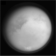 <strong>Where does Titan's thick,nitrogen-rich atmosphere (see the image below)come from? </strong> A) Photodissociation of methane in its atmosphere B) Frequent volcanic eruptions C) It has been deposited by cometary impacts over the age of the Solar System D) Photosynthesis of algae in oceans that lie beneath its icy surface