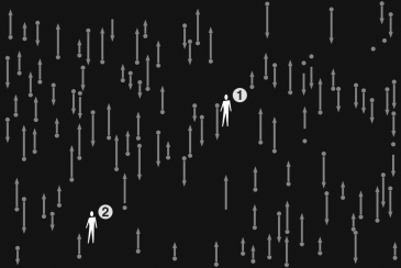 <strong>The figure below indicates a possible picture of a theoretical universe filled with galaxies moving as shown with two separate observers within it.Which of the following statements describes this universe?  </strong> A) This universe is homogeneous but not isotropic. B) This universe is isotropic but not homogeneous. C) This universe is both homogeneous and isotropic. D) This universe is neither homogeneous nor isotropic. <div style=padding-top: 35px> 