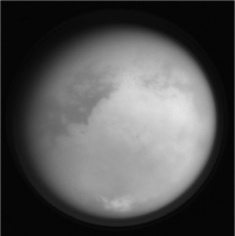 <strong>Titan's thick atmosphere (see the image below)is hypothesized to have been created when ultraviolet photons broke apart methane molecules,ultimately creating the observed smog-like conditions.This process,though,would likely remove all of the atmospheric methane in roughly 10 million years,yet we still see its presence today.How can this be? </strong> A) Cometary impacts periodically bring new methane to Titan. B) Ethane rains down out of the atmosphere, combines with surface rocks, and creates new methane. C) Infrared photons give atmospheric molecules enough energy to recombine into methane. D) Volcanoes on Titan periodically release new methane into the atmosphere.