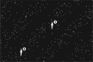 <strong>The figure below indicates a possible picture of a theoretical universe with two separate observers within it.Which of the following statements describes this universe? </strong> A) This universe is homogeneous but not isotropic. B) This universe is isotropic but not homogeneous. C) This universe is both homogeneous and isotropic. D) This universe is neither homogeneous nor isotropic.