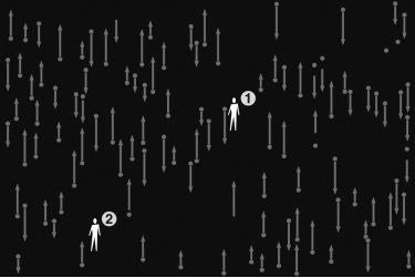 <strong>The figure below indicates a possible picture of a theoretical universe filled with galaxies moving as shown with two separate observers within it.Which of the following statements describes this universe? </strong> A) This universe is homogeneous but not isotropic. B) This universe is isotropic but not homogeneous. C) This universe is both homogeneous and isotropic. D) This universe is neither homogeneous nor isotropic.