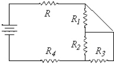 <strong>Which resistor is in series with resistor R? </strong> A)R<sub>1</sub> B)R<sub>2</sub> C)R<sub>3</sub> D)R<sub>4</sub>