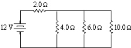 <strong>Three resistors connected in parallel have individual values of 4.0,6.0 and 10.0 W,respectively.If this combination is connected in series with a 12-V battery and a 2.0-W resistor,what is the current in the 10-W resistor? </strong> A)0.59 A B)1.0 A C)11 A D)16 A