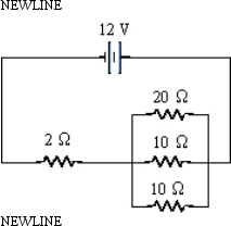 <strong>How much current is flowing in one of the 10-W resistors? </strong> A)0.8 A B)2.0 A C)1.6 A D)2.4 A