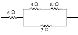 <strong>To find the equivalent resistance of the combination of resistors shown below by the method of possibly repeated applications of combining resistors in series and /or combining resistors in parallel,the first step would be which of the following? </strong> A)Combine the 6.0 W and the 7.0 W in series. B)Combine either the 4.0 W and the 10.0 W in parallel or the 7.0 W and the 10.0 W in parallel first,since either could be the first step with the other the second step. C)Combine the 4.0 W and the 10.0 W in series. D)Combine the 6.0 W,the 4.0 W,and the 10.0 W in series in a single step.