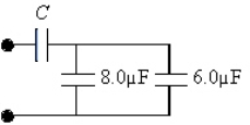 <strong>If C = 10 µF,what is the equivalent capacitance for the combination shown? </strong> A)7.5 µF B)6.5 µF C)7.0 µF D)5.8 µF