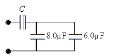 <strong>If C = 14 µF,what is the equivalent capacitance for the combination shown? </strong> A) 5.8 µF B) 6.5 µF C) 8.2 µF D) 7.0 µF