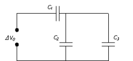 <strong>If C<sub>1</sub> = 25 µF,C<sub>2</sub> = 20 µF,C<sub>3</sub> = 10 µF,and ΔV<sub>0</sub> = 42 V,determine the energy stored by C<sub>3</sub>. </strong> A) 3.6 mJ B) 0.32 mJ C) 1.8 mJ D) 0.40 mJ