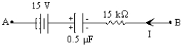 In the circuit segment shown if I = 7 mA and Q = 50 µC,what is the potential difference,V<sub>A</sub> - V<sub>B</sub>?