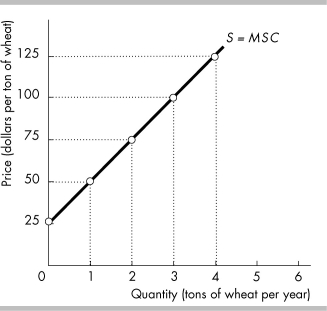 -In the above figure, if the market price rises from $100 to $125 per ton of wheat, then producer surplus