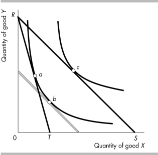 -Consider the budget line labeled RT in the above figure. What would shift the budget line to RS?