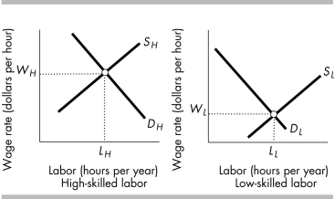 -In the above figure, an innovation that increases the demand for high-skilled workers and decreases the demand for low-skilled workers will