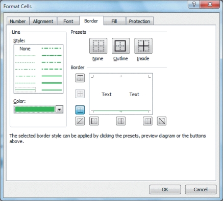 <strong> In the above figure,the preset button labeled ____ removes all borders.</strong> A) None B) Outline C) Inside D) none of the above
