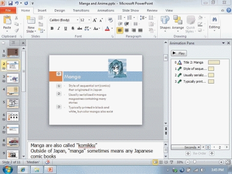 <strong> In the figure above, the area towards the bottom of the screen that says Manga are also called 'komikku' is set aside for ____.</strong> A)author notes B)speaker notes C)audience notes D)Web authoring notes