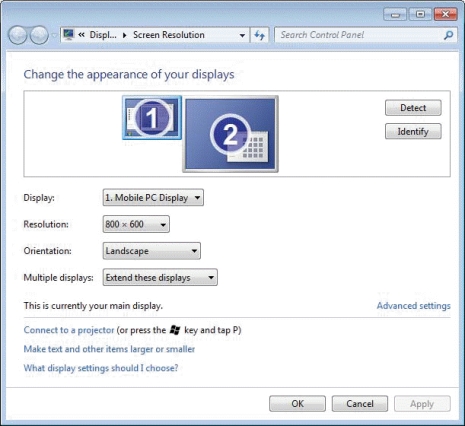 <strong> Referring to the figure above, if you wanted to adjust the display color quality you would ____.</strong> A)choose a different Display B)click Detect C)click Identify D)click Advanced settings