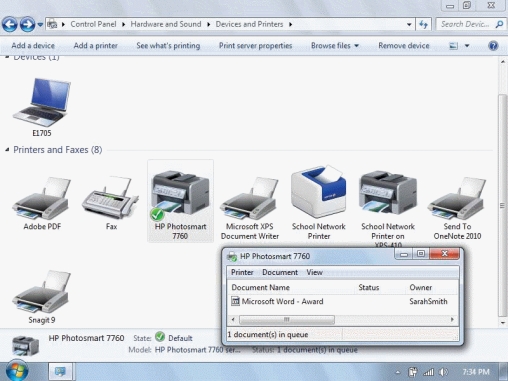 <strong> Referring to the figure above, the status column of the print queue ____.</strong> A)alerts you to any printing problems B)shows the properties of the document C)shows the properties of the printer D)displays only two possibilities: printing and standby