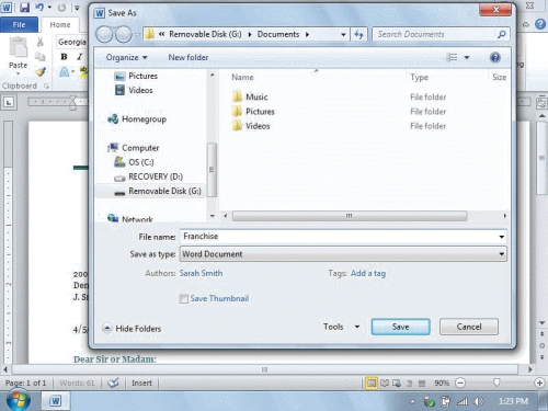 <strong> Referring to the figure above, if you wanted to save the file as a .doc file, instead of a .docx file, you would ____.</strong> A)click the arrow next to Save as type B)click the arrow next to File name C)click the New Folder button D)click the arrow next to Organize