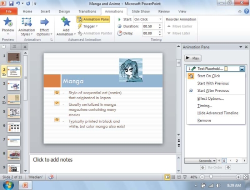 <strong> Referring to the figure above, to customize the animation, open the ____ pane.</strong> A)Animation B)Animation Styles C)Effect Options D)Trigger