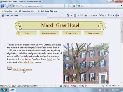 <strong> In the figure above the hand icon that is pointing to the words Mardi Gras Calendar indicates that the text is ____.</strong> A)a link B)not safe C)misspelled D)new