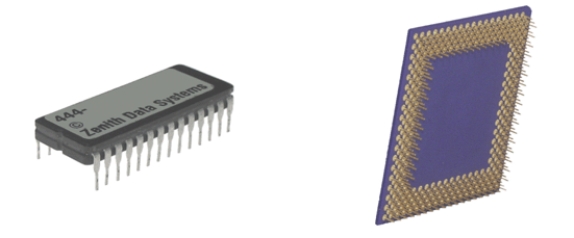 <strong> The accompanying figure represents two types of chip carriers.The one on the left is a ____.</strong> A) PGA B) DIP C) PID D) GAP