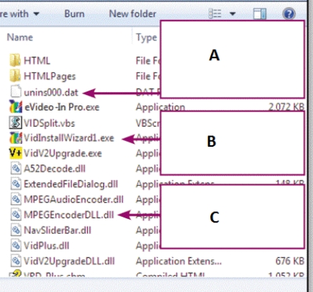 <strong> In the accompanying figure,the files marked C is a(n)____.</strong> A) data file B) executable file C) support program file D) help file