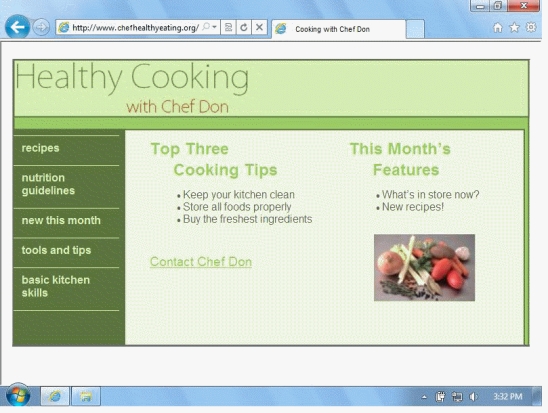 <strong> The image of the vegetables in the accompanying figure is produced by a(n)____ HTML tag when the Web page is displayed by a browser.</strong> A) <graphic> B) <img> C) <pic> D) <jpeg>