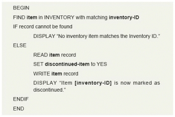   The excerpt from an application specification shown in the accompanying figure describes in detail how the information system's (software) should process a particular task involving inventory data._________________________<div style=padding-top: 35px> 
